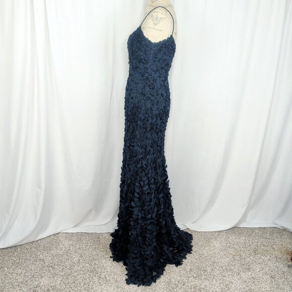 Theia Blue 3D Floral Gown Dress 6 Sleeveless - Picture 5 of 11